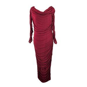 Pretty Garden Womens XL Burgundy Ruched Long Sleeve Bodycon Midi Lined Dress